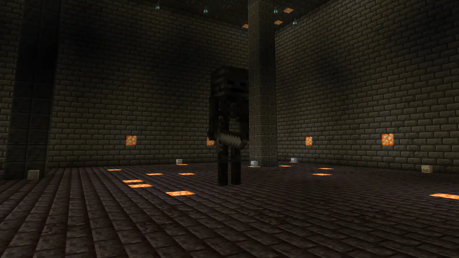 Der Wächter der Tiefe, ein Wither-Skelett, in seiner dunklen Arena